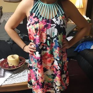 Floral strappy neck boutique dress